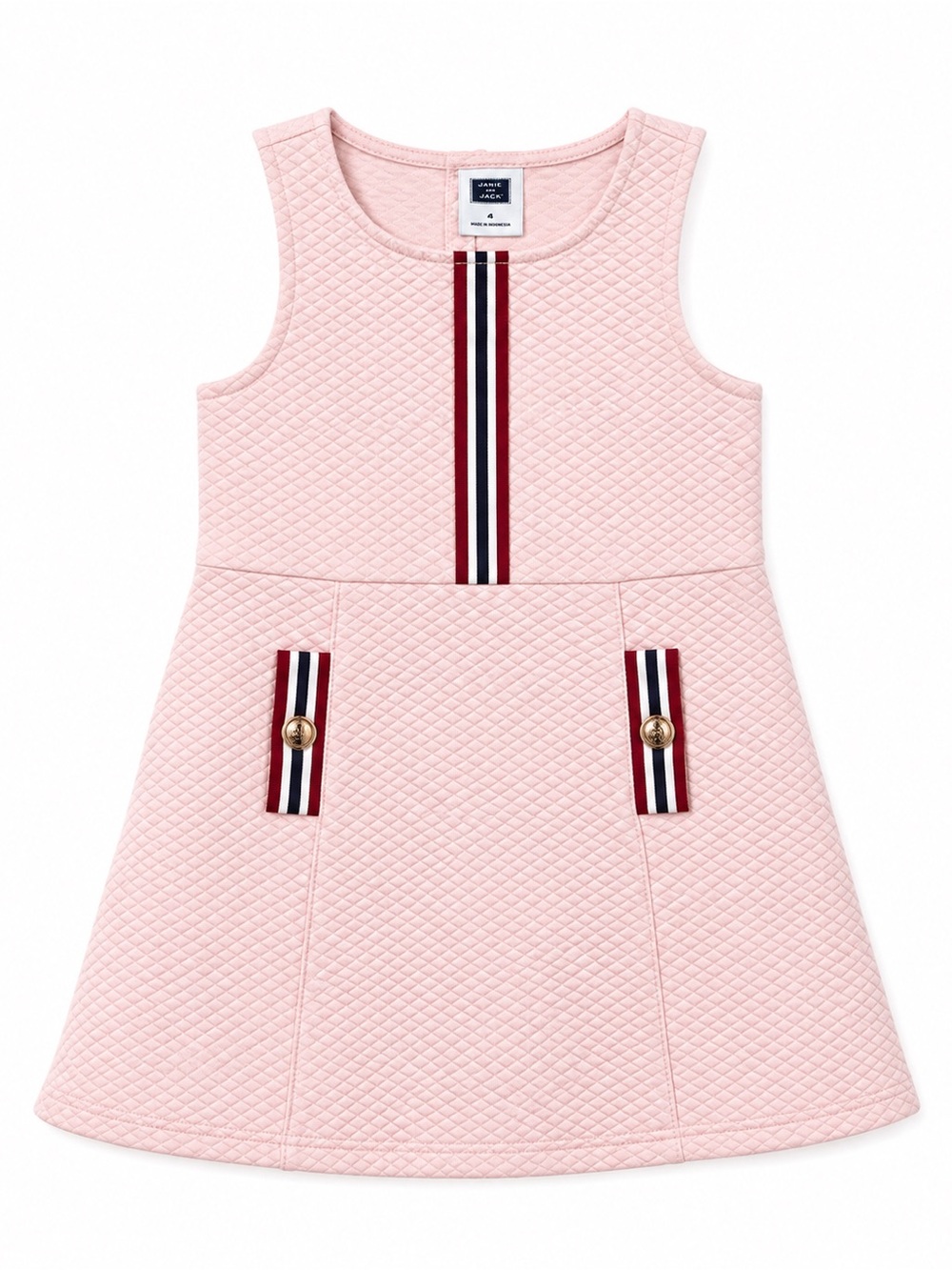Janie and Jack Girls Pink Quilted Preppy A-Line Sleeveless Dress Size 4